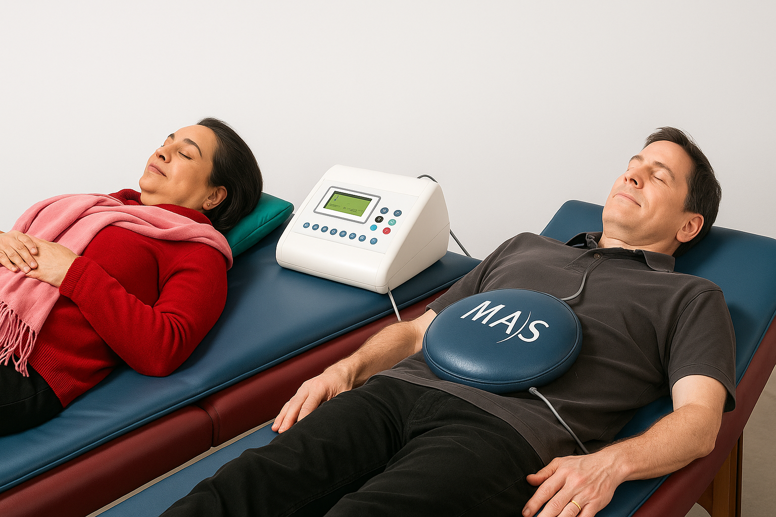 Sesión de terapia biomolecular en FLUS Aguascalientes con equipo de estimulación electromagnética